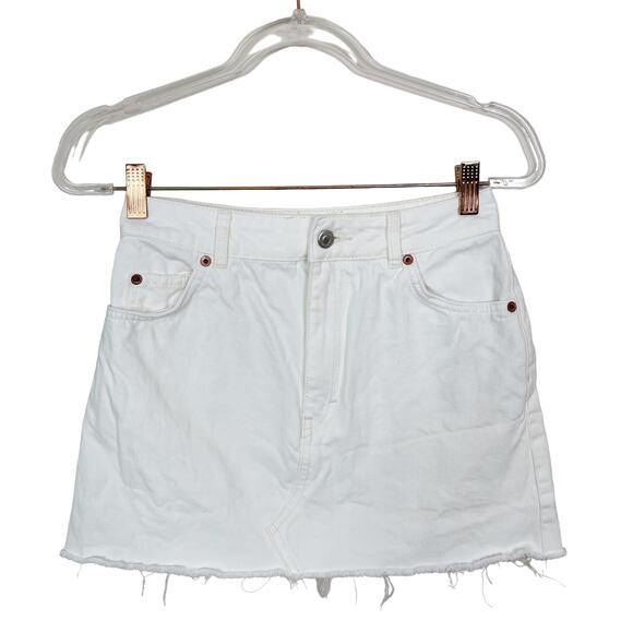 Topshop Raw Hem Denim Skirt White High Waist Mini XSmall XS Jean - Picture 1 of 8